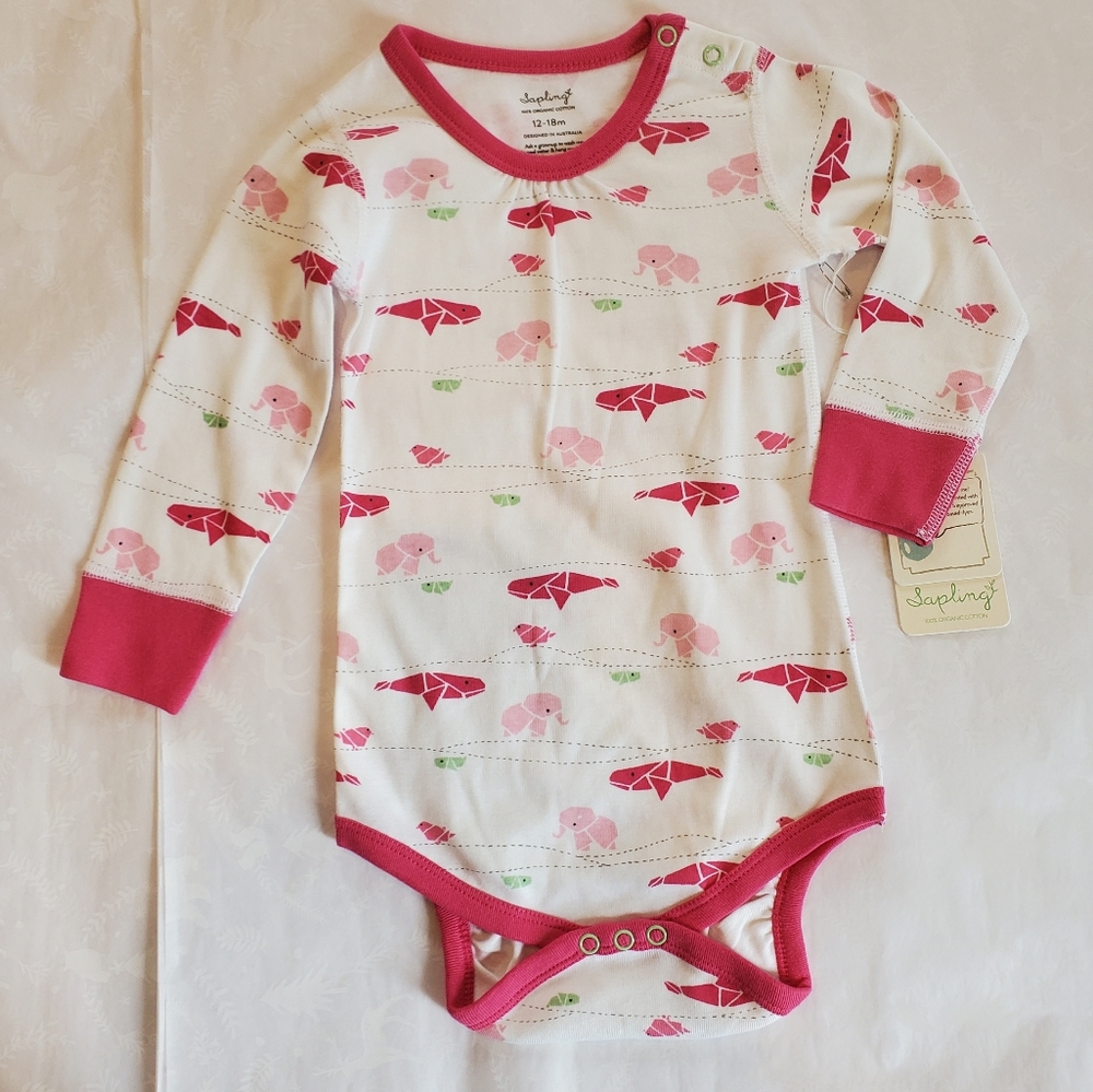 💕NWT Sapling baby girl bodysuit onesie long sleeve 12-18 months organic cotton